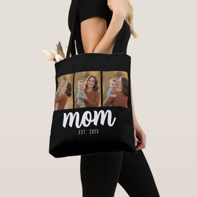 Bolsa Tote Mãe Estabelecida Script Preto 3 Fotos (Close Up)