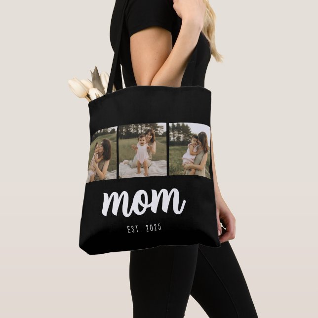 Bolsa Tote Mãe Estabelecida Script Preto 3 Fotos (Close Up)