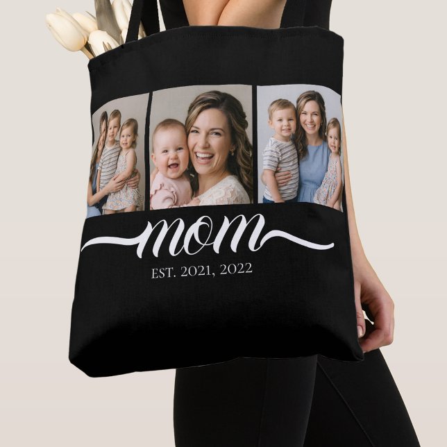 Bolsa Tote Mãe Estabelecida Script Preto 3 Fotos (Criador carregado)