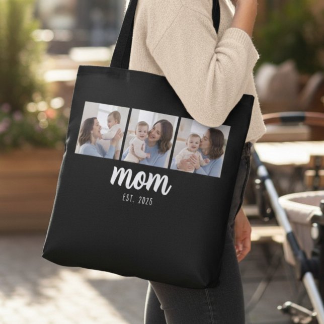 Bolsa Tote Mãe Estabelecida Script Preto 3 Fotos (Criador carregado)