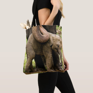 Bolsa Tote Mãe fêmea do elefante asiático que protege seu
