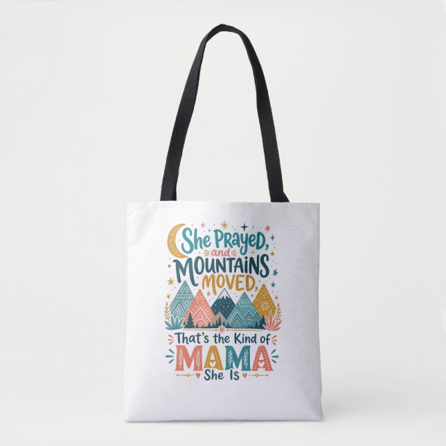 Bolsa Tote Mãe Fiel “Montanhas Se Moveram” Presente Cristão (Frente)