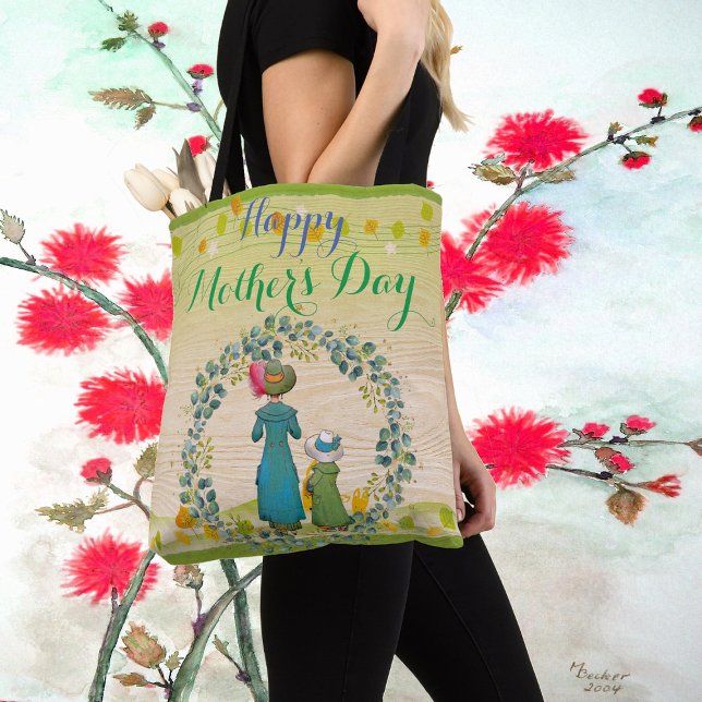 Bolsa Tote Mãe Filha Greenery Foliage Dia de as mães Feliz (Criador carregado)