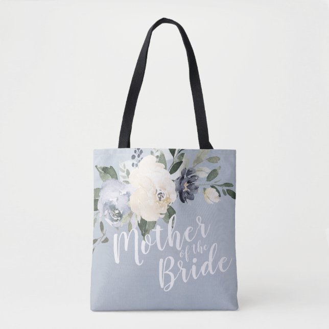 Bolsa Tote Mãe floral azul-poeirenta personalizada da noiva (Frente)