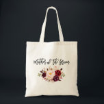 Bolsa Tote Mãe floral de Borgonha do roteiro da escova do<br><div class="desc">Mãe floral na moda moderna de Borgonha Marsala da aguarela do roteiro da escova da sacola do noivo</div>