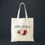 Bolsa Tote Mãe floral de Borgonha do roteiro da escova do<br><div class="desc">Mãe floral na moda moderna de Borgonha Marsala da aguarela do roteiro da escova da sacola do noivo</div>