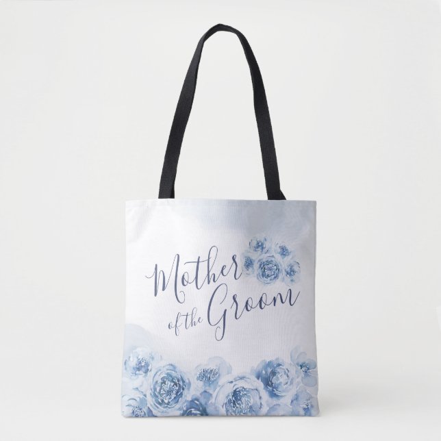 Bolsa Tote Mãe floral personalizada azul do noivo (Frente)