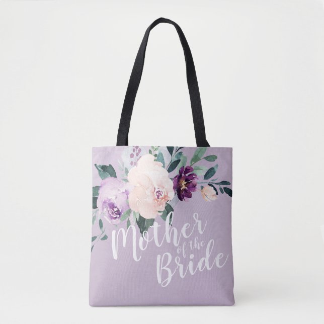 Bolsa Tote Mãe floral roxa personalizada da noiva (Frente)