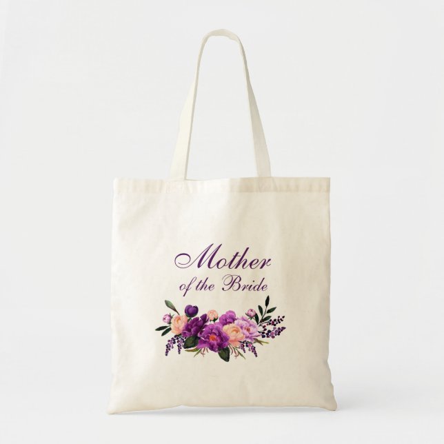 Bolsa Tote Mãe floral roxa ultravioleta da noiva (Frente)