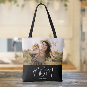 Bolsa Tote Mãe - Foto Preta De Script Estabelecida