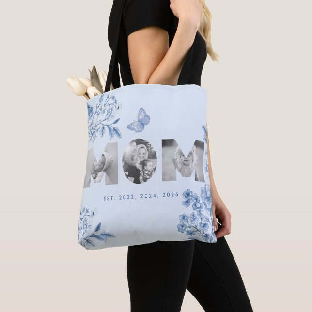 Bolsa Tote Mãe Fundou Azul Toile Botânico 3 Presente de Foto (Close Up)