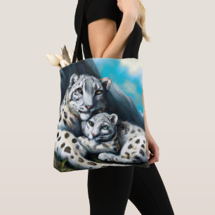 Bolsa Tote Mãe-Leopardo-da-Neve e Cubo nas Montanhas