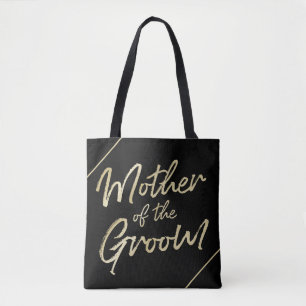 Bolsa Tote Mãe Moderna do Noivo Tipografia Script Dourada