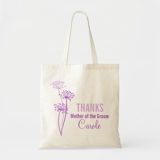 Bolsa Tote Mãe moderna do saco de flores roxo do noivo (Frente)