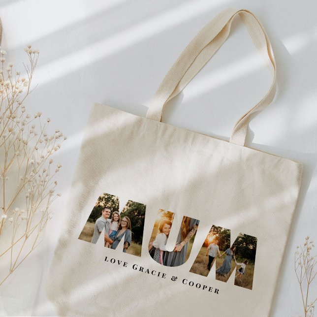 Bolsa Tote Mãe multifotografia melhor e elegante tipografia s (Criador carregado)