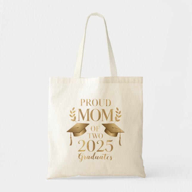 Bolsa Tote Mãe Orgulhosa de Dois Graduandos de 2025 Graduados (Frente)
