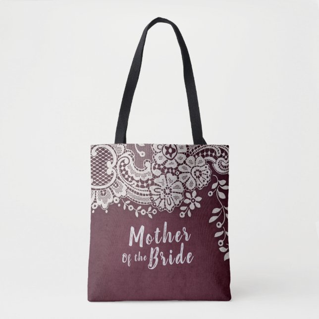 Bolsa Tote Mãe personalizada de burgundy da noiva (Frente)