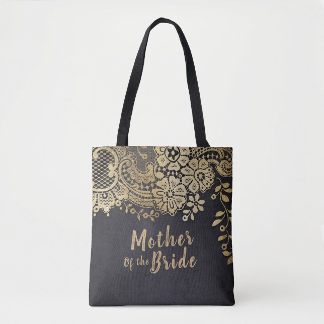 Bolsa Tote Mãe personalizada de renda de ouro falso da noiva (Frente)