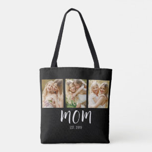 Bolsa Tote Mãe Preto Branco Estabelecido Script 3 Foto Elegan