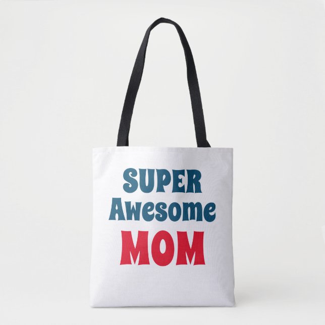Bolsa Tote Mãe Super Incrível Cita Tipografia Vermelha e Azul (Frente)