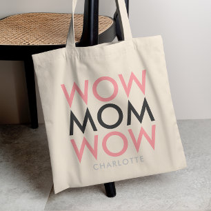 Bolsa Tote Mãe Uau Nome do Dia de as mães Super Cuz Rosa Mo