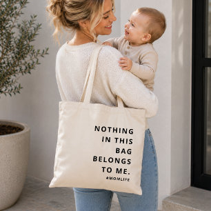Bolsa Tote Mãe Vida   Diversão Slogan Moderno e Minimalista M