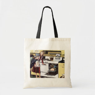 Bolsa Tote Mãe Vintage na Cozinha Cozinhando um Presunto de P
