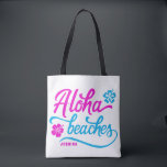 Bolsa Tote Magenta Aloha Beaches Summer Pun Personalizado<br><div class="desc">A Aloha Rosa Quente Pega O Jogo De Verão Personalizado Tote Bag. Saco de tota de verão festivo e colorido,  com a letra "Aloha Beaches",  com sotaque floral de hibisco em magenta e azul. Esta bolsa de tote de trocadilho é perfeita como um presente personalizado.</div>