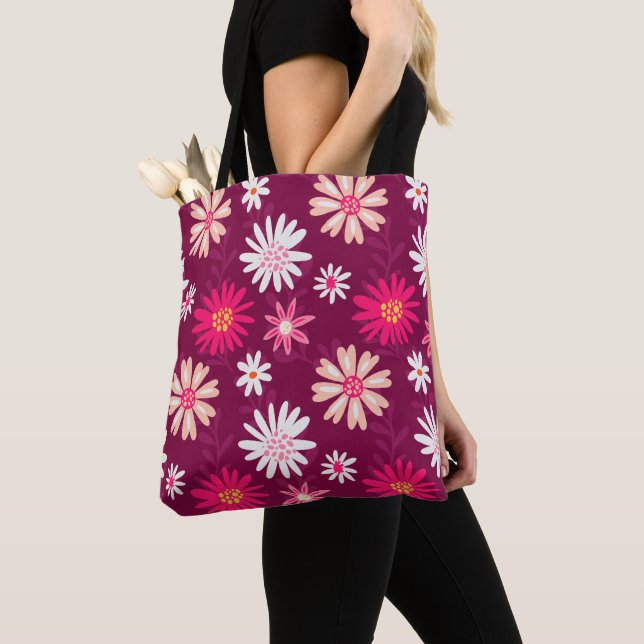 Bolsa Tote Magenta Daisy Design (Close Up)