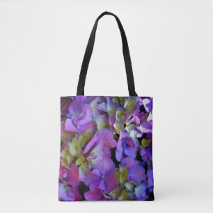Bolsa Tote Magenta Púrpura Hydrangeas púrpuras amarelas