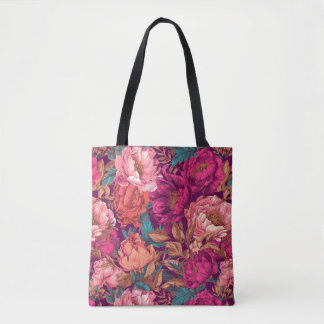 Bolsa Tote Magenta Rosa e Floral Maximalista em Verde Água