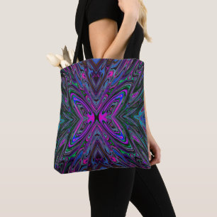 Bolsa Tote Magenta Trippy, borboleta Abstrato azul e verde
