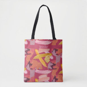 Bolsa Tote Magenta vibrante e Abstrato Dourado
