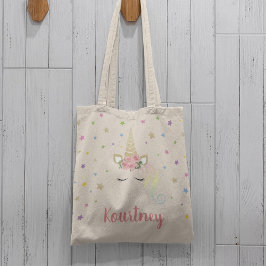 Bolsa Tote Magia Girly Unicorn e estrelas personalizadas