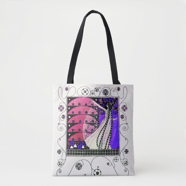 Bolsa Tote MAGIC SPRING Roxo Preto Branco Redemoinhos Geométr (Frente)