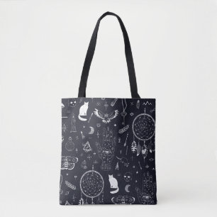 Bolsa Tote Mágica de Halloween: Padrão de Doodle Vintage.