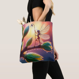 Bolsa Tote Magical fairy with dewdrop lantern on the branch
