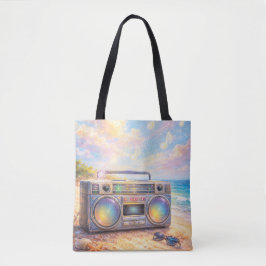 Bolsa Tote Magical Retro Boombox Playing Music On Beach
