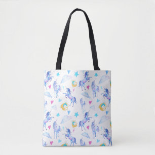 Bolsa Tote Magical Unicorn Pattern Watercolor Design