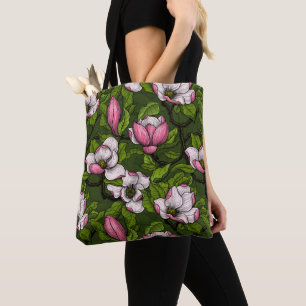 Bolsa Tote Magnólia florescente em verde escuro