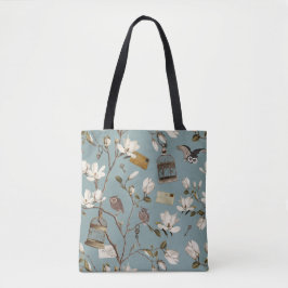 Bolsa Tote Magnolia Grove with Owls in Duck egg blue