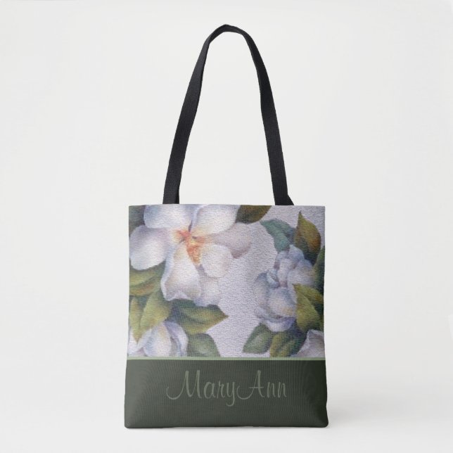 Bolsa Tote Magnolia Personalizada Blooms Sage Clássico Verde (Frente)