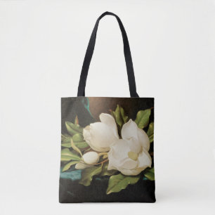 Bolsa Tote Magnolias gigantes em uma roupa azul velvet por MJ