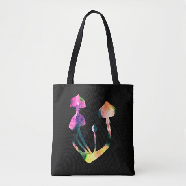 Bolsa Tote Magos Cogumelos Aquarela Arte Roxa (Frente)