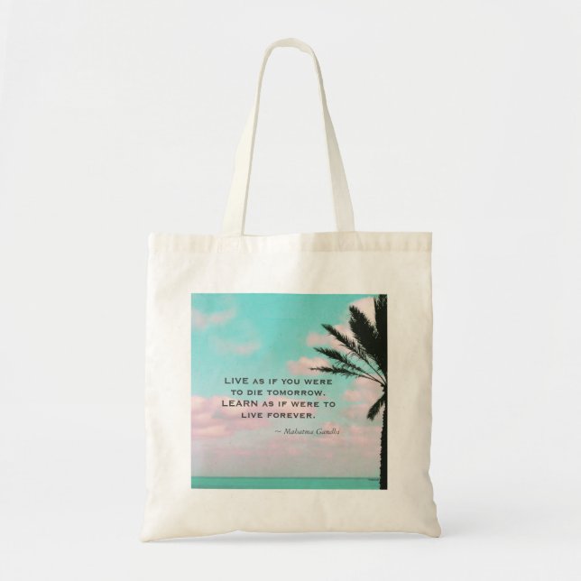 Bolsa Tote Mahatma Gandhi Citação, Praia Tropical, Inspiração (Frente)
