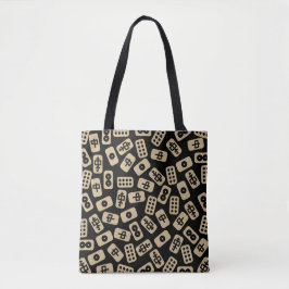 Bolsa Tote Mahjong azulejo castanho em preto