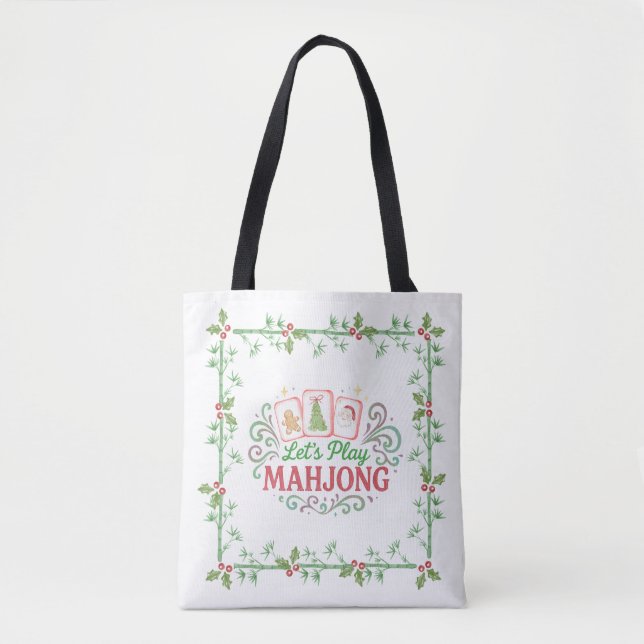 Bolsa Tote Mahjong de Natal  | Vamos Jogar Mahjong (Frente)