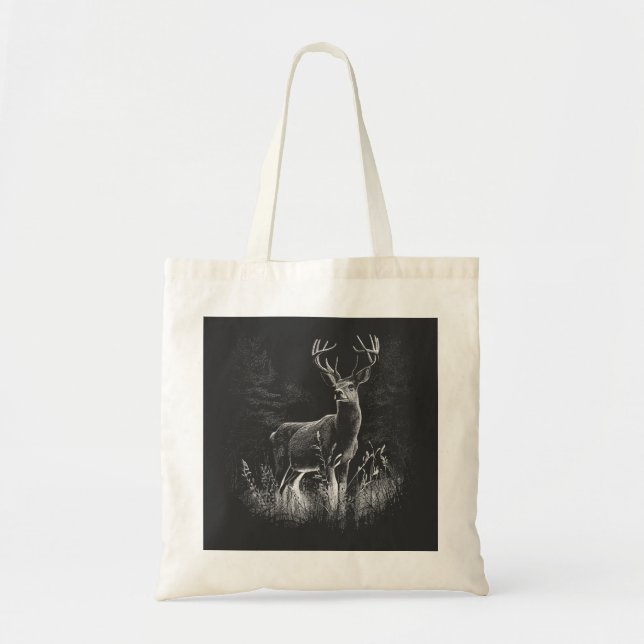 Bolsa Tote Maiestoso cervo na natureza - Arte Preta e Branca (Frente)