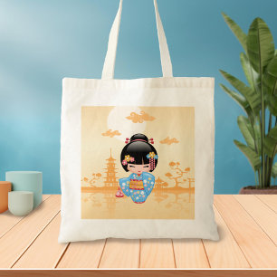Bolsa Tote Maiko Kokeshi Doll Cute Geisha Girl Amarelo