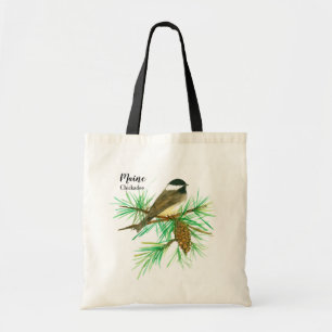 Bolsa Tote Maine Bird Chickadee White Pinecone Tassel
